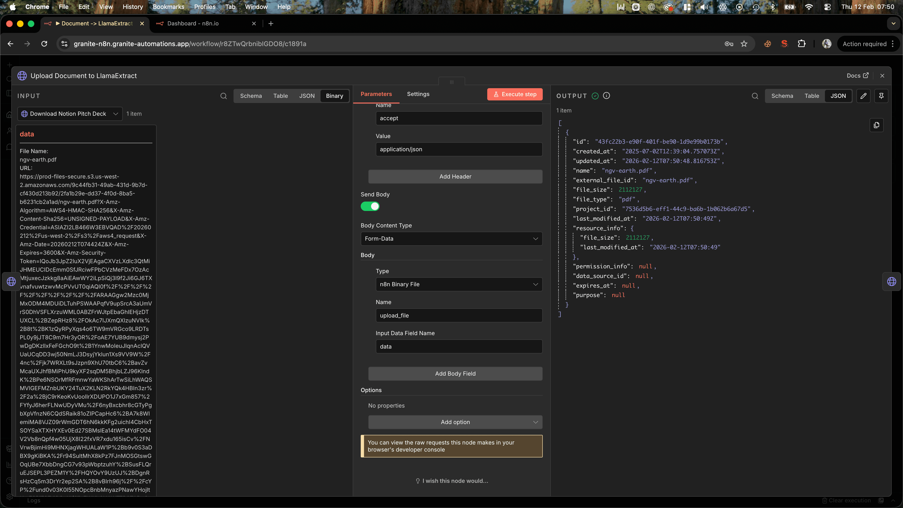 Upload document output